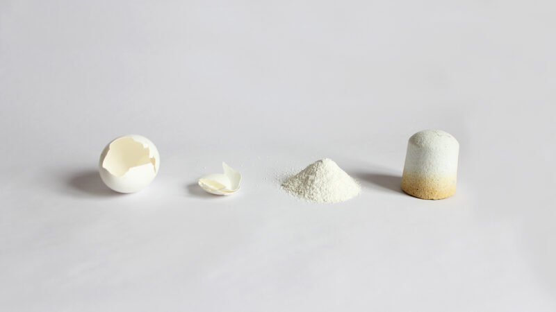 ELABORATE PROCESS: Powdered egg waste is turned into elegant products