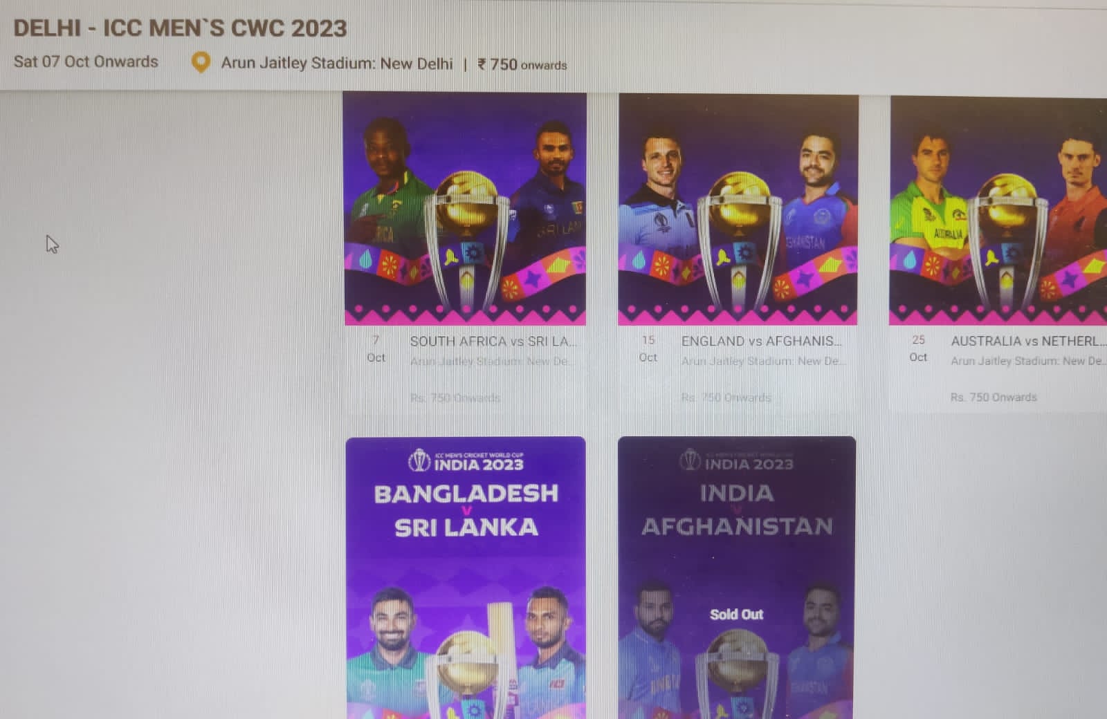 Cricket World Cup: Non-India match tickets remain unsold in Delhi; India game sold out