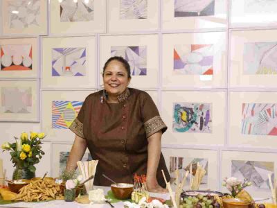 PROUD CHEF: Surbhi Sahni with the rainbow grazing table