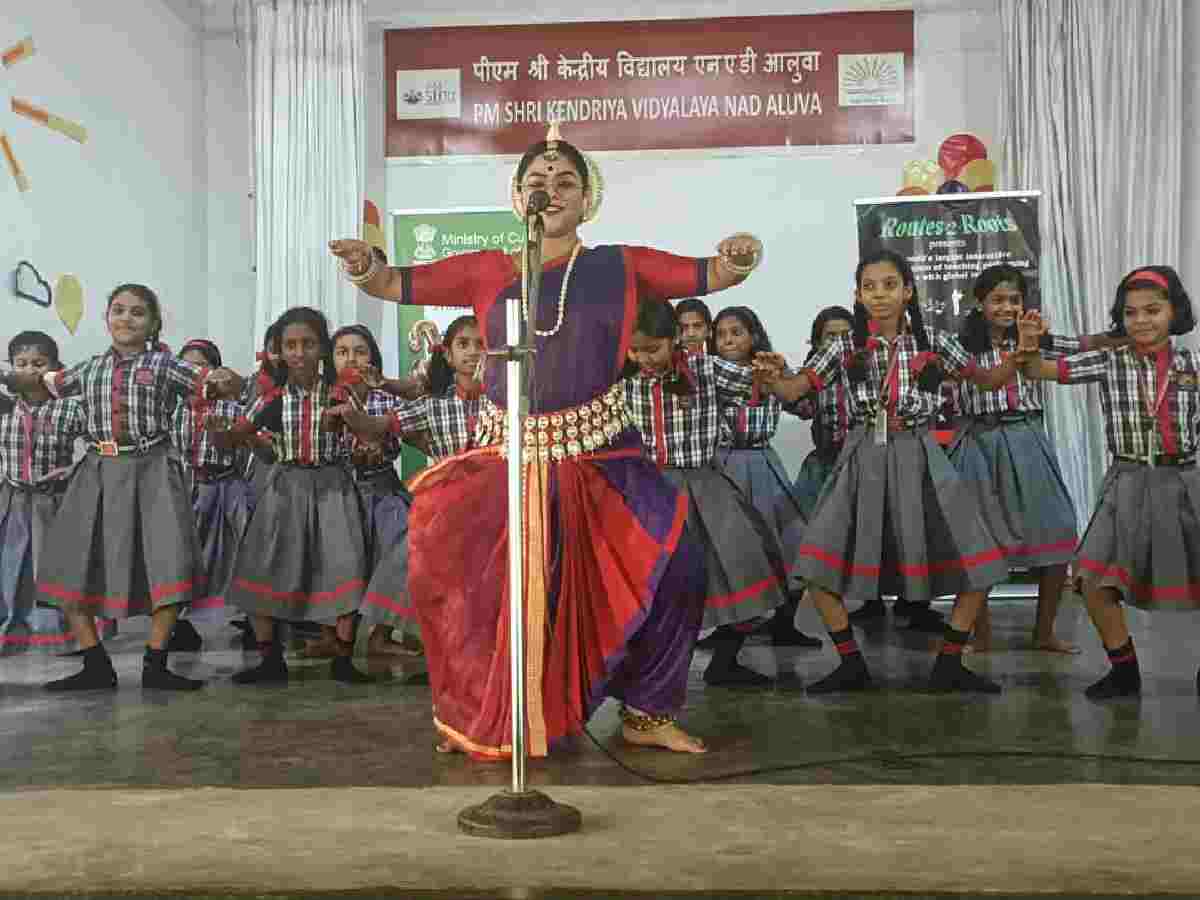 Schoolchildren learning the nuances of classical dance