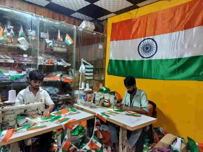 IN DEMAND: Gaffar’s shop is the most popular place to order flags in Sadar Bazaar