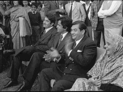 FAMILY: Raj Kapoor (right) with son Randhir (left) and brother Shashi (centre)during the release of ‘Kal Aaj aur Kal’ in a cinema hall in Delhi in 1971