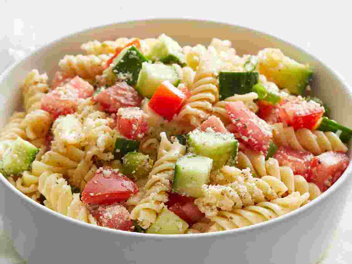 Pasta Salad: Featuring olives, bell peppers, and feta cheese