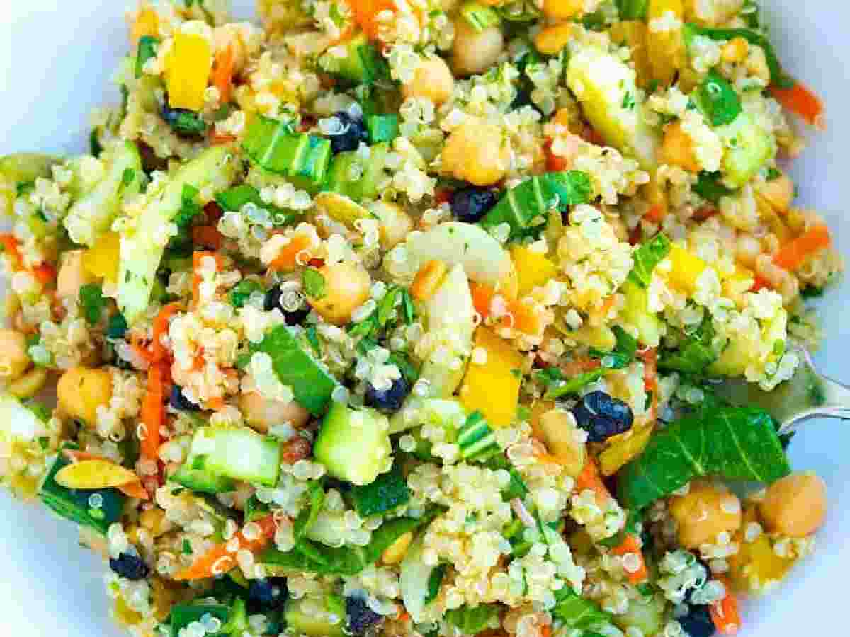 Quinoa Salad: With cucumbers, tomatoes, and a lemon vinaigrette