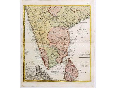 1733: Map of the Indian Peninsula, including Malabar, Coromandel, and Ceylon