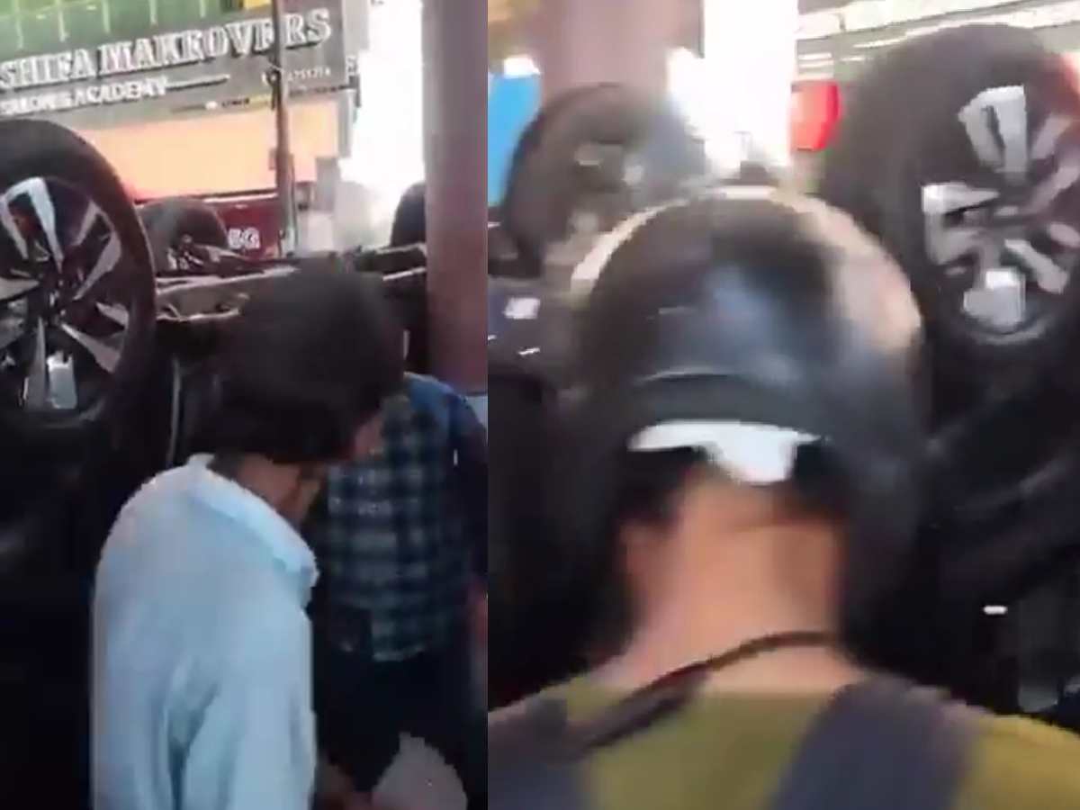 Delhi: Thar crashes out of showroom, lands on road below