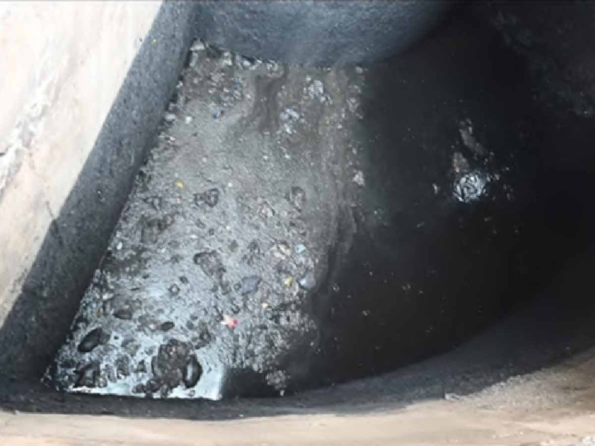 Chemical contaminated water flowing at the outlet of SMA CETP