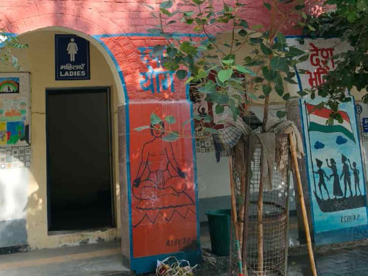 Leaking pipes result in puddles on the school playground
