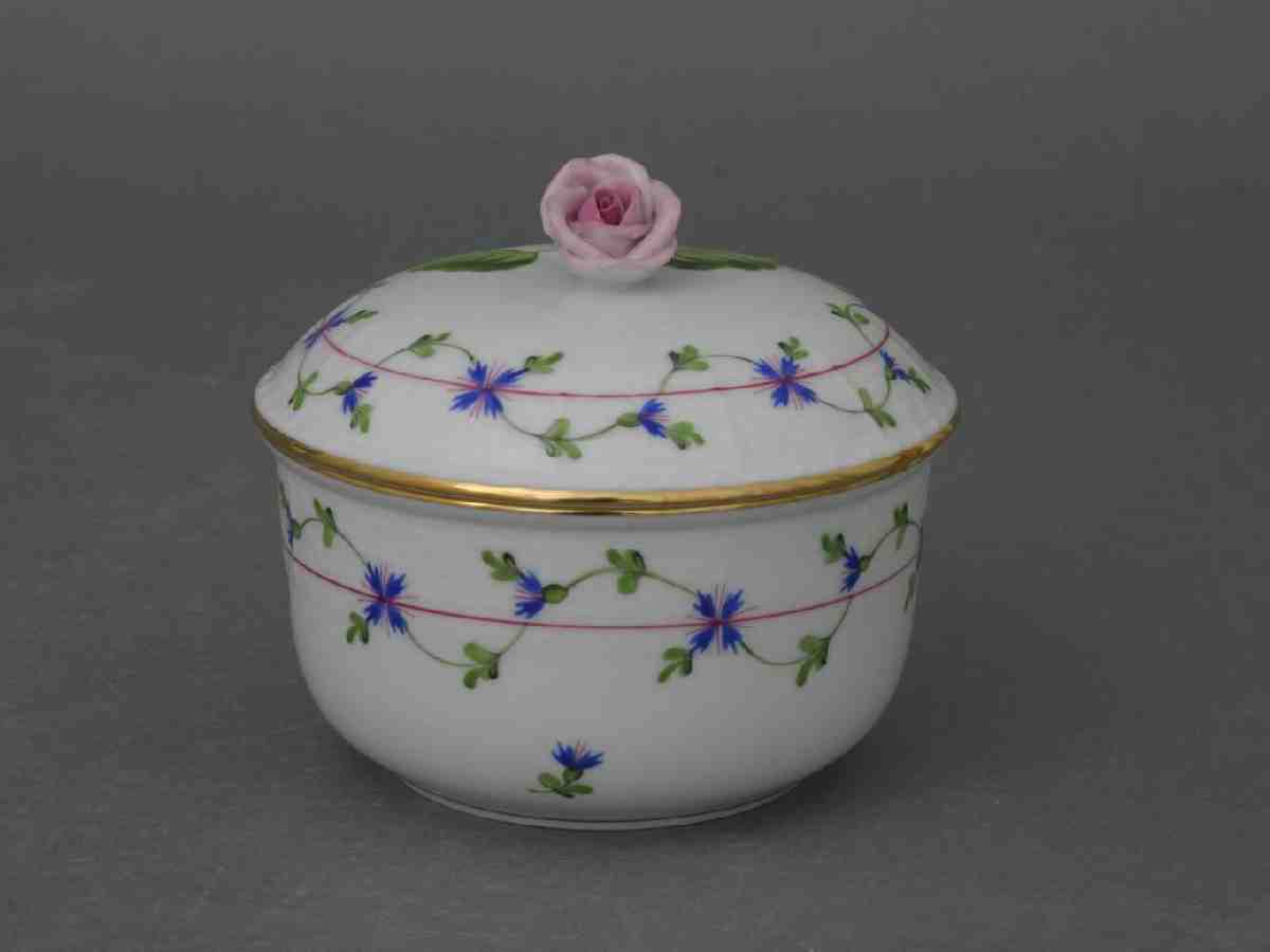 Purple Garland Cornflowers Sugar Pot Hand Painted