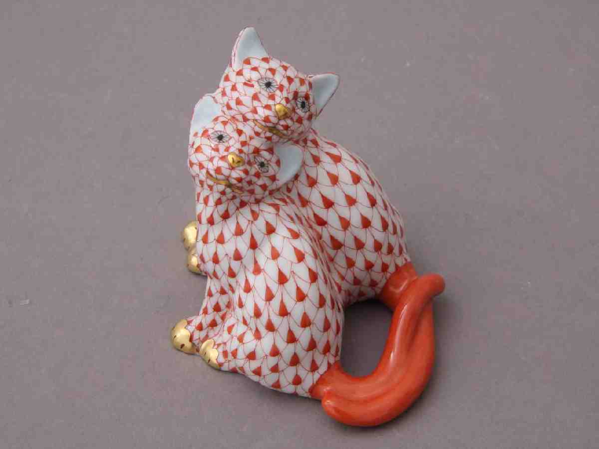 Two Kittens Figurine Hand Painted 24K Gold Accents