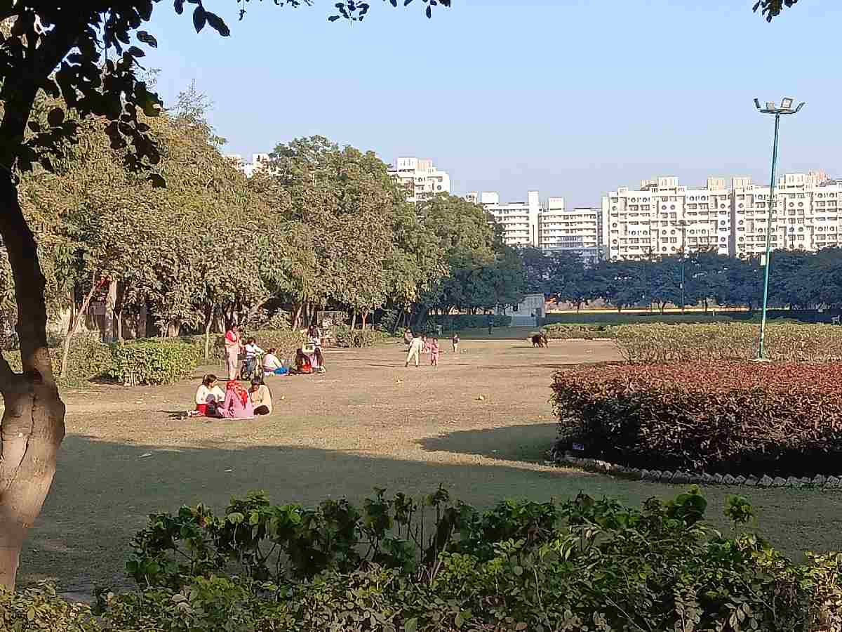 A park near a Narela DDA flat where residents come to let their hair down
