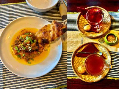 Roselle tea (left) and chicken panitenga pasta (right) bringing the pure flavours of Assam