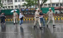 Police detain a protester during a demonstration in Delhi on July 20,2026. Photo: Tahir Bhat