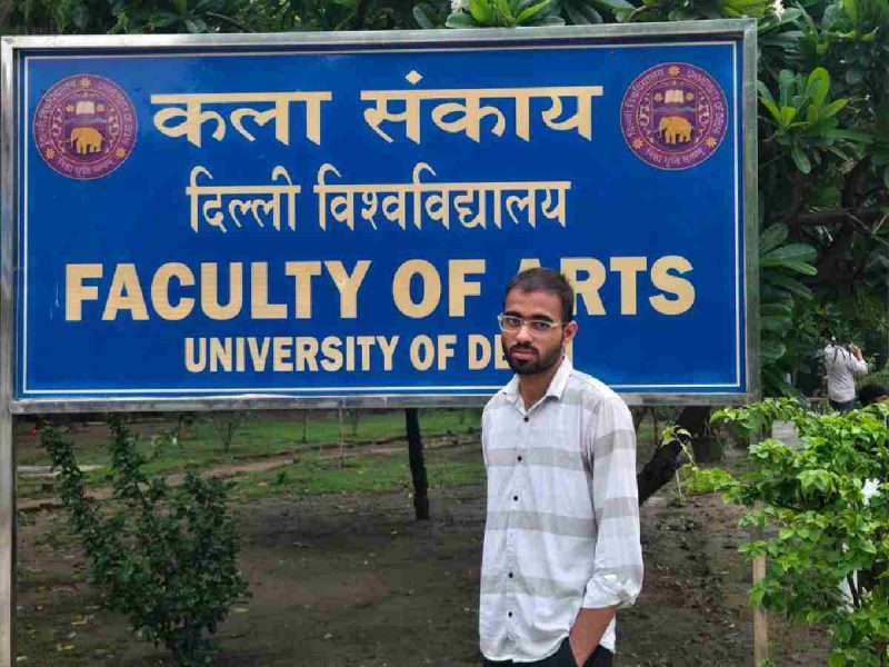 Shiva Peelwan, PhD scholar at DU’s Department of Political Science, outside the Faculty of Arts