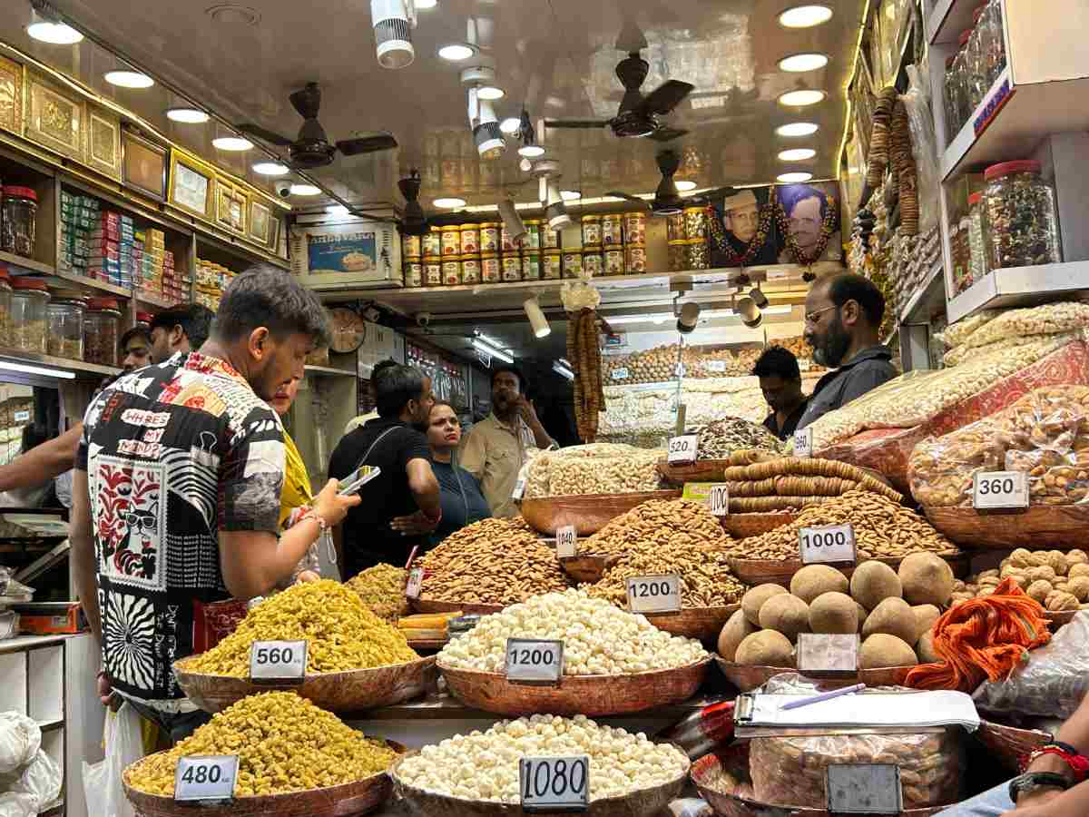 Customers browse dry fruits at Khari Baoli ahead of the festive season