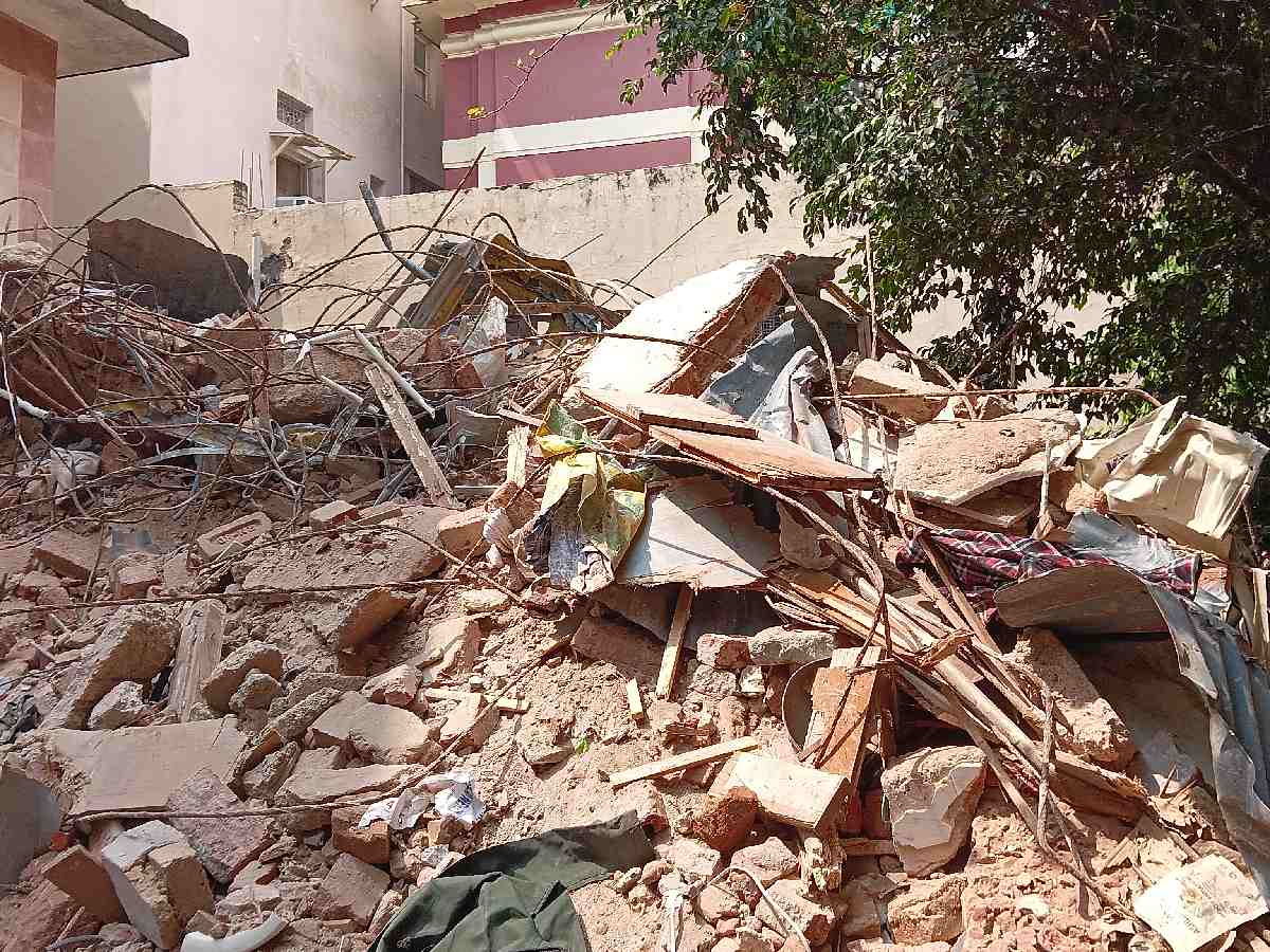 Debris from the collapsed structure
