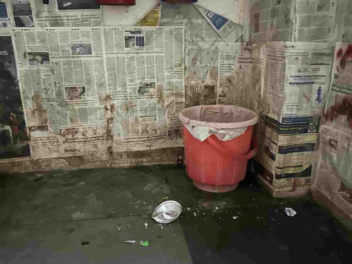 A makeshift waste bin outside Shipra Hostel