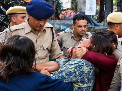 Delhi: Protest outside Parliament Street police station over sexual harassment of journalists