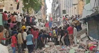 Several suspected trapped after a four-storey building collapses in Delhi’s Seemapuri