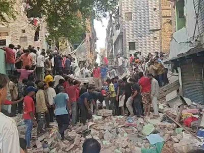 Several suspected trapped after a four-storey building collapses in Delhi’s Seemapuri